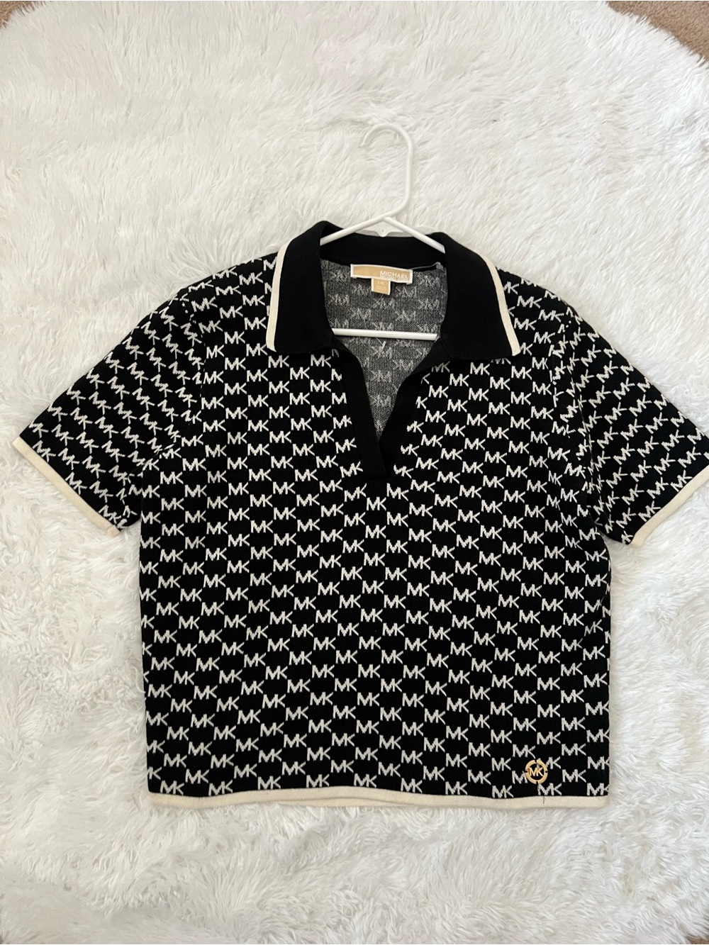 EUC Michael Kors Black & White MK Logo Polo